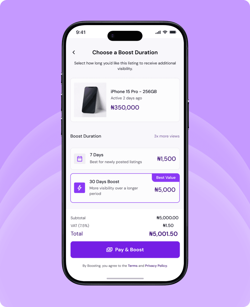 Boosting a listing in the PhoneCity app